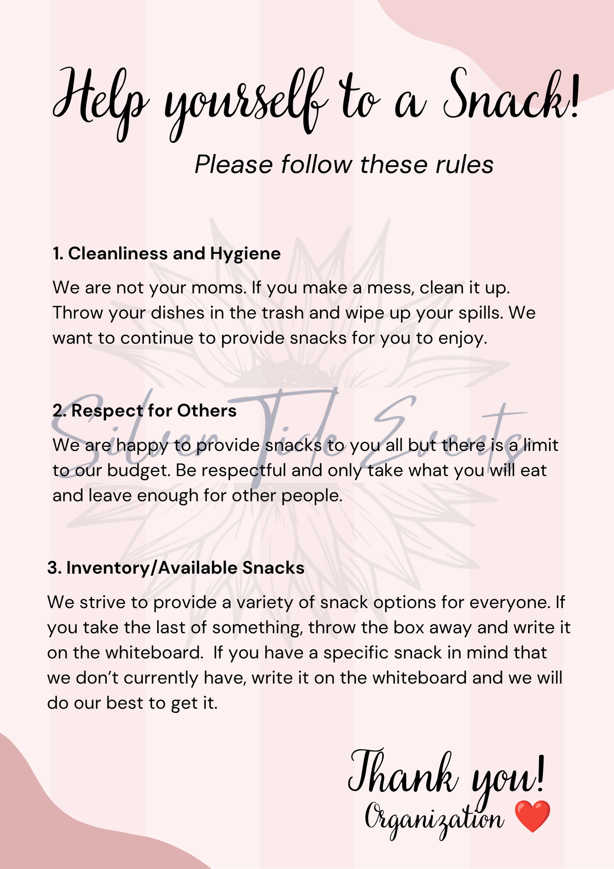Snack Cupboard/Kitchen Rules Canva Template